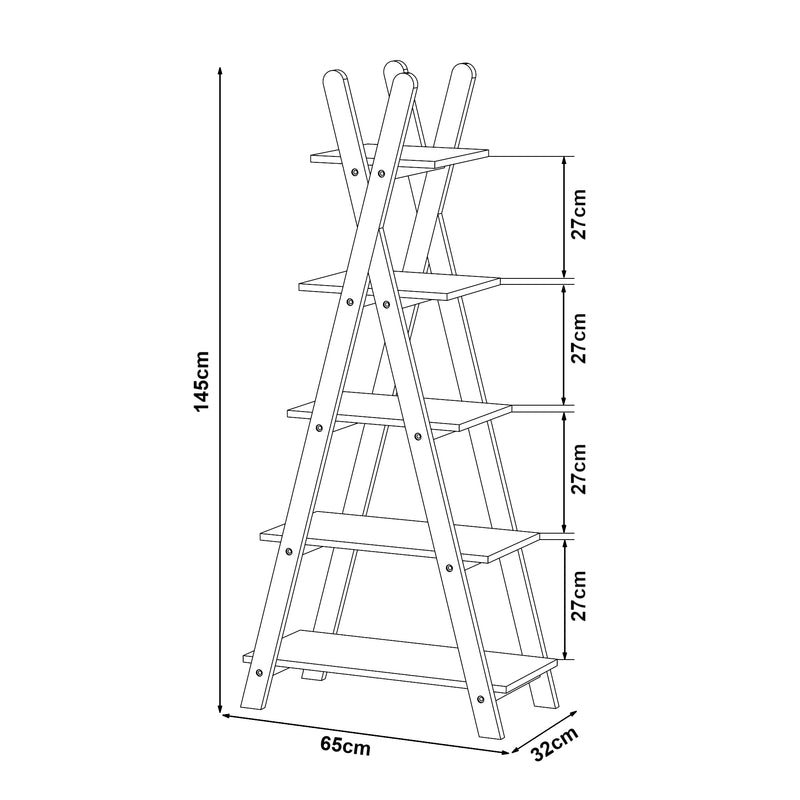 Schizzo in scala Scaffale a Scala per Cameretta Vanlilu Libreria Bassa per Bambini 145x65x32 cm Naturale / Bianco [en.casa] 