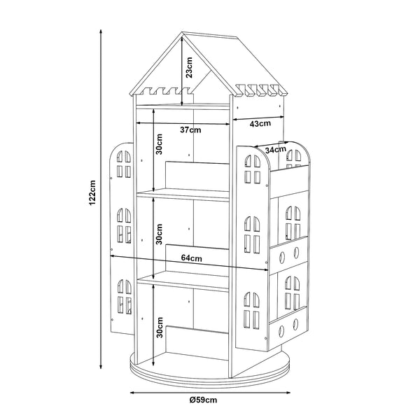 Libreria girevole per bambini Sanköre 122x64x43 cm Legno di pino naturale [en.casa]