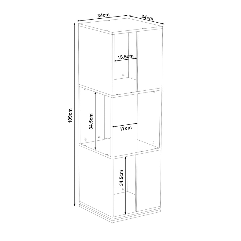 Schizzo in scala Libreria Girevole Fjelmarirg per Cameretta Scaffale Rotante a 3 Livelli 109 x 34 x 34 cm - Bianco [en.casa]