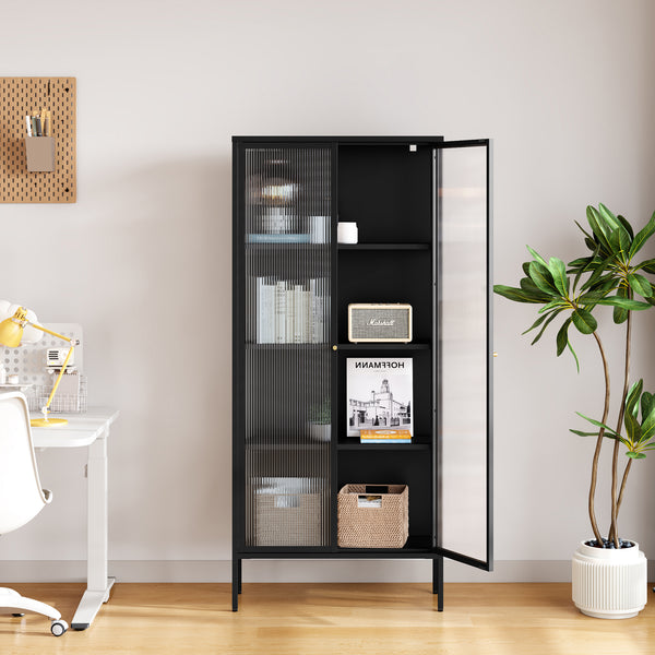 Vetrina Vinterhavn 180x80x35 cm Acciaio Nero [en.casa]