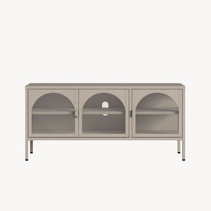 Vetrina Bassa Klippestad a 3 Ante in Vetro Credenza con 4 Scomparti 118 x 35 x 55 cm - Grigio Caldo [en.casa]

