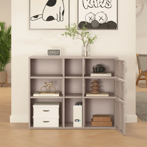 Mobile Contenitore da Ufficio Kliri in Acciaio con 6 Vani Aperti e 3 Ante 100 x 32 x 81 cm - Color Cammello [en.casa]