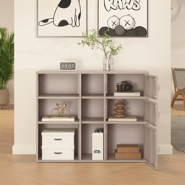 Mobile Contenitore da Ufficio Kliri in Acciaio con 6 Vani Aperti e 3 Ante 100 x 32 x 81 cm - Color Cammello [en.casa]