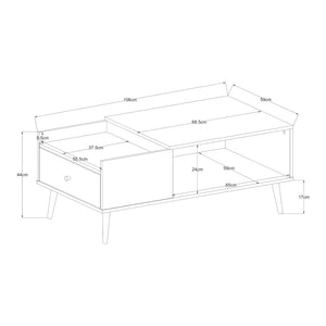 Tavolino Basso da Salotto Hallevil con Cassetto e Vano Aperto 106 x 59 x 44 cm - Bianco [en.casa]