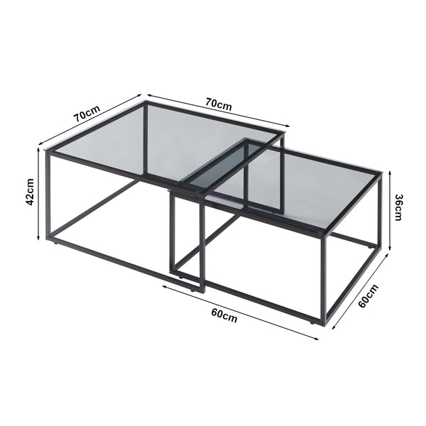 Set di 2 tavolini Tromlaslo vetro fumé, grigio [en.casa]
