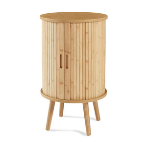 Comodino Nordkapp a 2 Ante Scorrevoli in Bambù Tavolino Rotondo 65xØ40 cm - Naturale [en.casa]