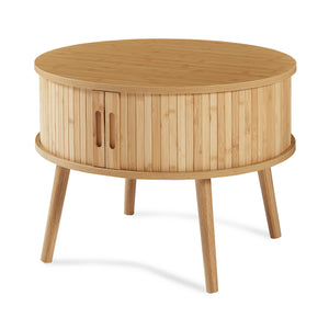 Comodino Rotondo Nordkapp a 2 Ante Scorrevoli in Bambù 45 x Ø60 cm - Naturale [en.casa]