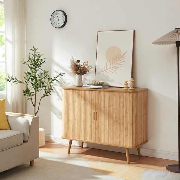Mobile Contenitore Nordkapp con 2 Ante Scorrevoli in Bambù 100 x 40 x 80 cm - Color Naturale [en.casa]