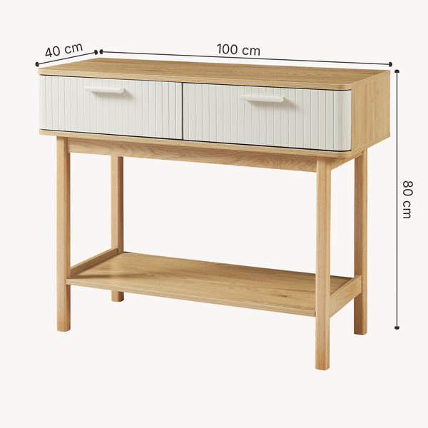 Tavolo a Consolle Ferrersp con 2 Cassetti e Ripiano 100 x 40 x 80 cm - Effetto Rovere / Avena Oatmeal [en.casa]