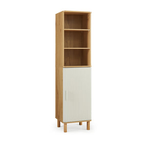 Mobile a Colonna Ferrersp Armadio da Bagno con Anta e Ripiani 160 x 42 x 35 cm - Effetto Rovere / Avena Oatmeal [en.casa]