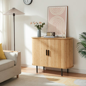 Comò Tvedestrand Portascarpe Mobile Contenitore a 2 Ante Scorrevoli in Bambù 100 x 40 x 80 cm - Naturale/Nero [en.casa]