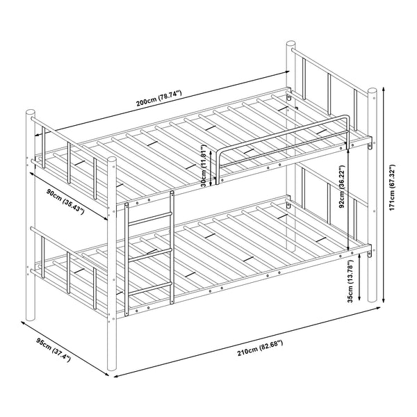 Letto a castello in metallo Berimma con 2 materassi 90x200 cm Nero [en.casa]