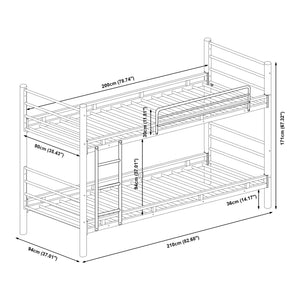Letto a castello in metallo Bevapis con 2 materassi 90x200 cm Nero [en.casa]