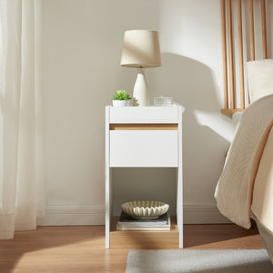 Comodino Lure 55x30x35 cm Bianco/effetto quercia [en.casa]