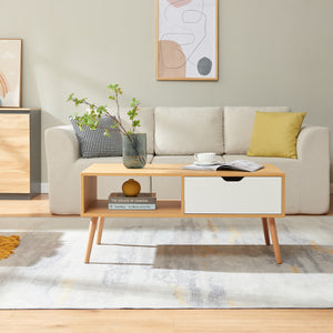 Tavolino Centrale da Caffè Bordkak con Cassetto 100 x 48 x 45 cm - Effetto Rovere / Bianco [en.casa]