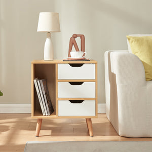 Comodino Bordkak 55x48x30 cm effetto quercia/bianco [en.casa]