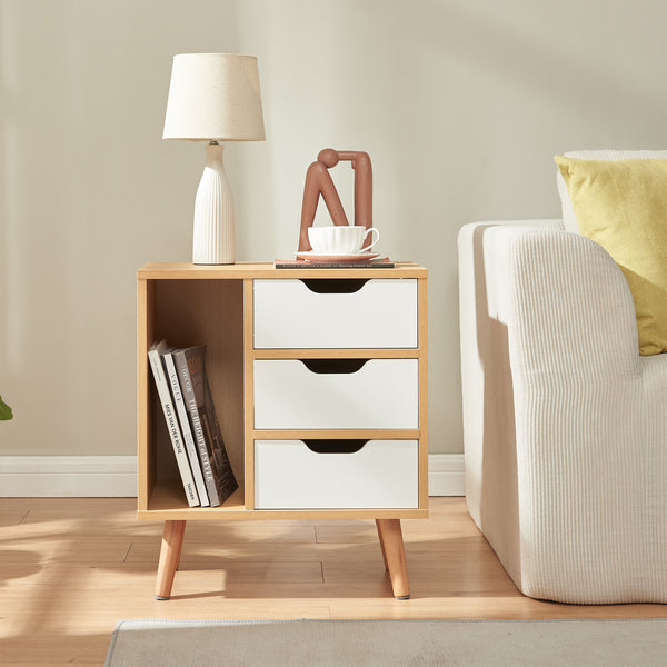 Comodino Bordkak 55x48x30 cm effetto quercia/bianco [en.casa]