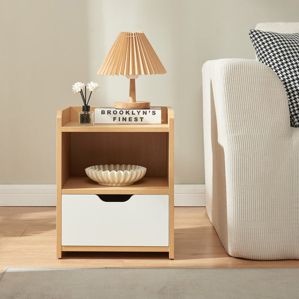 Comodino Bordkak 45x36x34 cm effetto quercia/bianco [en.casa]