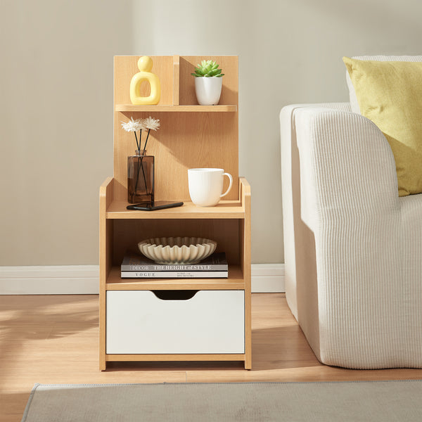 Comodino Bordkak con ripiano 75x35x30 cm effetto quercia/bianco [en.casa]