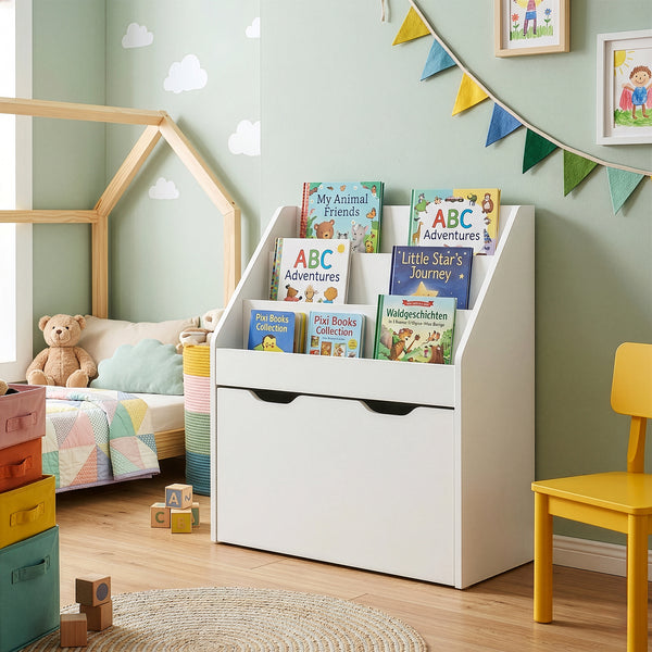 Libreria a Scaletta Sirlstalo per Cameretta Scaffale con 3 Scomparti e Cassetto a Rotelle 70 x 63 x 30 cm - Bianco [en.casa] 