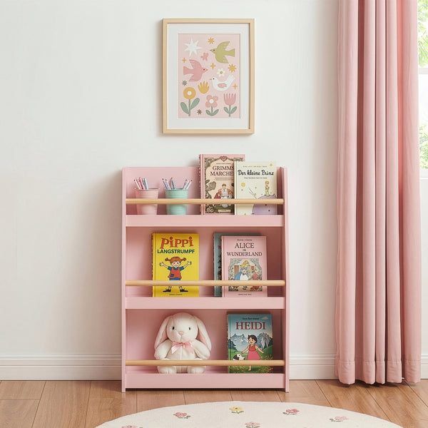 Libreria Virer per Bambini Scaffale Montessori per Cameretta a 3 Scomparti 78 x 60 x 18 cm - Rosa [en.casa]