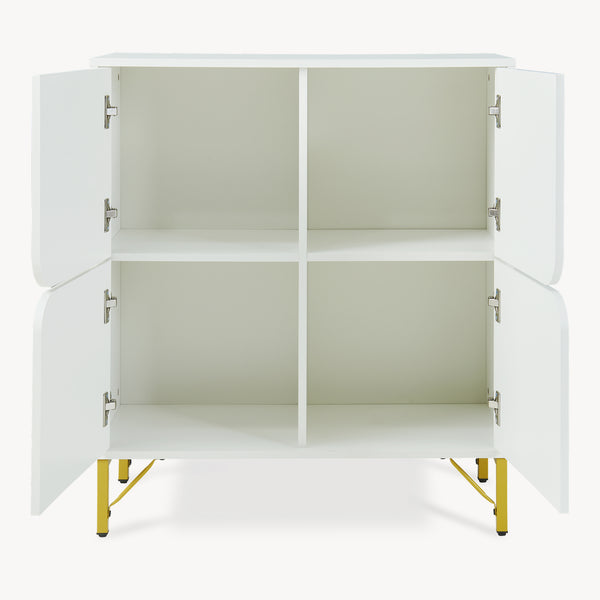 Credenza Reyri Madia Moderna Salvaspazio con 4 Ante 90x80x35 cm Bianco / color Oro [en.casa] 
