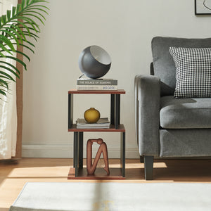 Tavolino Laterale Trond Mobiletto Basso a 2 Scomparti 50 x 33 x 29 cm - Nero/Effetto Noce [en.casa]