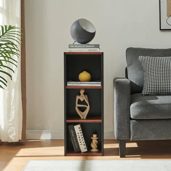 Scaffale da Terra Trond Libreria a 3 Scomparti Aperti 80 x 30 x 23 cm - Nero/Effetto Noce [en.casa]