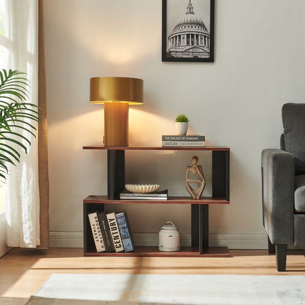 Tavolino Laterale Trond a 2 Scomparti Aperti Mobiletto Multiuso 80 x 29 x 60 cm - Nero/Effetto Noce [en.casa]
