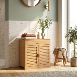 Scarpiera Aarela a 2 Ante con Cassetto e 3 Ripiani in Bambù Naturale 67 x 66 x 34 cm [en.casa]