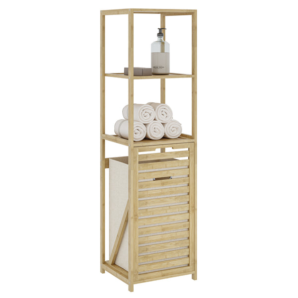 Scaffale da Bagno Anun in Bambù con Cesto Portabiancheria Rimovibile 130x36x33 cm - Effetto Legno [en.casa]