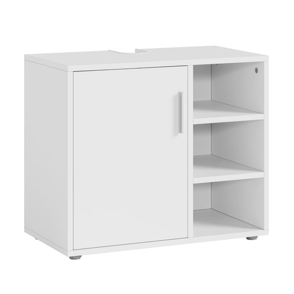 Mobile Sottolavabo Kulaik da Bagno ad Anta e 3 Scomparti Aperti 51 x 60 x 32 cm - Bianco [en.casa] 