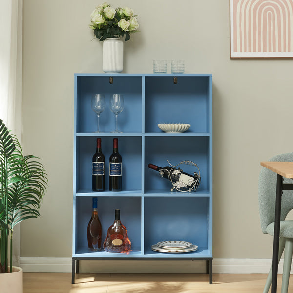 Libreria Colwyn con 6 Ripiani Scaffale da Terra 120 x 80 x 30 cm - Blu [en.casa]