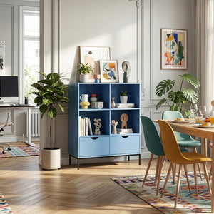 Libreria con 2 cassetti Colwyn 105x80x40 cm Blu [en.casa]