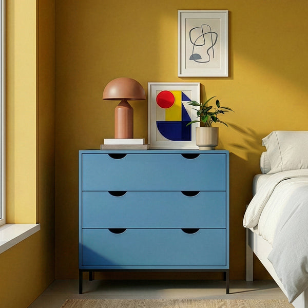 Comò a 3 Cassetti Colwyn Cassettiera Mobile Contenitore 78 x 80 x 40 cm - Blu [en.casa]