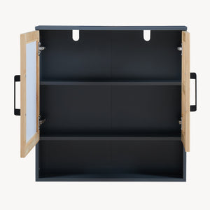Mobiletto da Parete Svanes a Specchio Armadietto Pensile da Bagno con Ante in Bambù 58 x 56 x 13 cm - Grigio Scuro/Naturale [en.casa]

