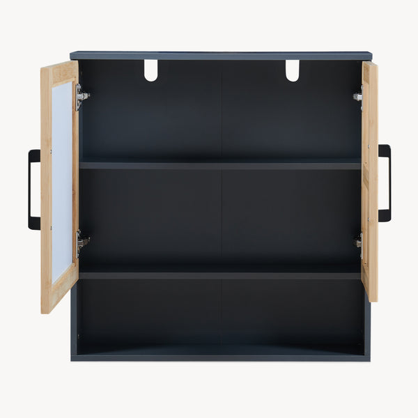 Mobiletto da Parete Svanes a Specchio Armadietto Pensile da Bagno con Ante in Bambù 58 x 56 x 13 cm - Grigio Scuro/Naturale [en.casa]

