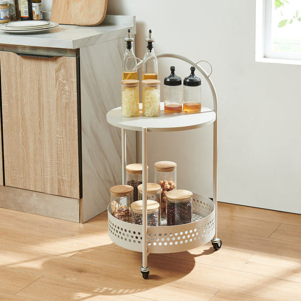 Carrello Portaoggetti Jässaatka a Rotelle Tavolino Rotondo in Acciaio con 2 Ripiani 76 x Ø40 cm - Grigio [en.casa]