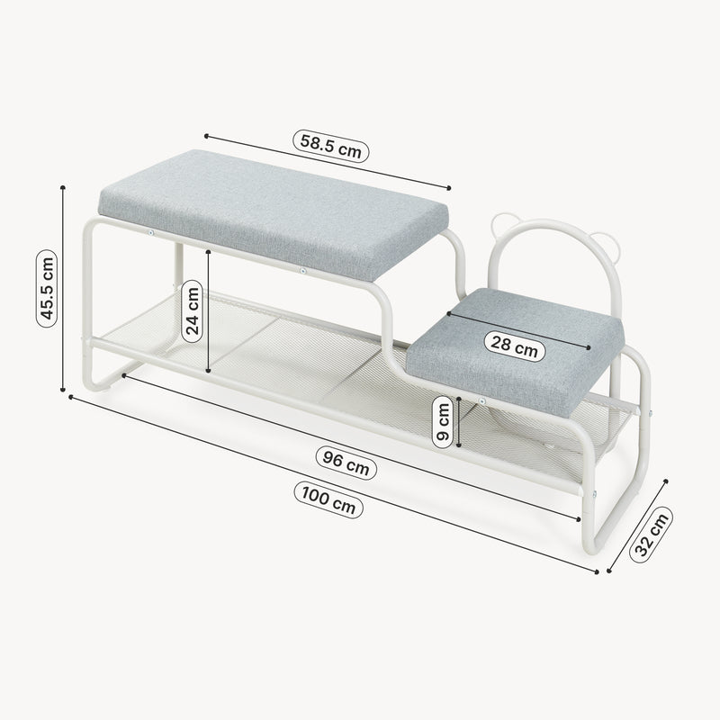 Schizzo in scala Panca Portascarpe Jässaatka con Sgabello per Bambini 100 x 32 x 46 cm - Grigio [en.casa]