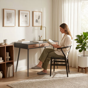 Scrivania Tumba con 3 Cassetti 115 x 48 x 76 cm - Nero/Effetto Noce [en.casa]