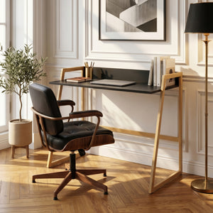Scrivania Kuomi con Bordo Posteriore Rialzato 84 x 73 x 47 cm - Beige/Grigio Scuro [en.casa]