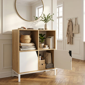 Comò Kerrköndam 94x76x40 cm effetto quercia/bianco [en.casa]
