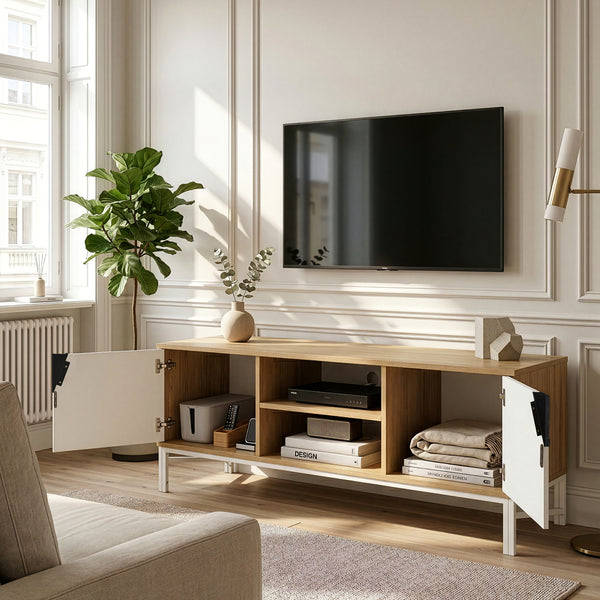 Mobile TV Kerrköndam 120x40x46 cm effetto quercia/bianco [en.casa]