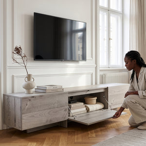 Mobile TV Kapipimso con 3 ante 194x31x37 cm effetto quercia, grigio [en.casa]