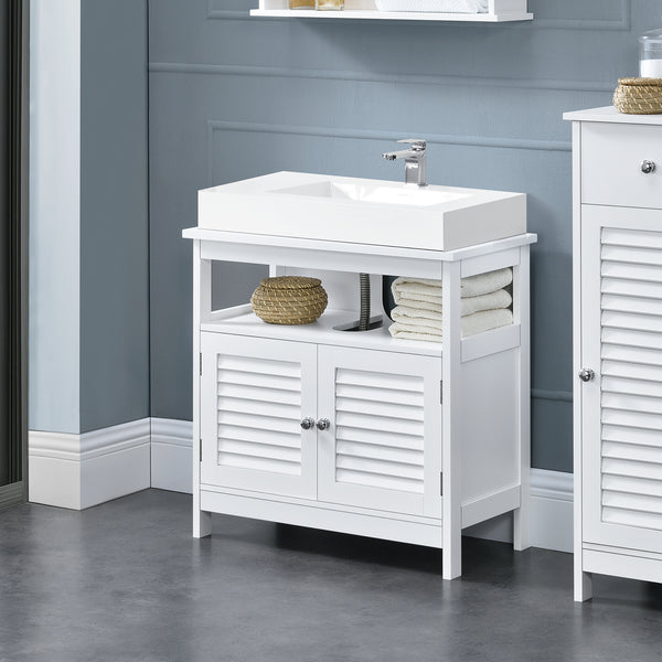 Armadietto Sottolavabo da Bagno a 2 Ante e Scomparto Aperto 60 x 60 x 30 cm - Bianco [en.casa]