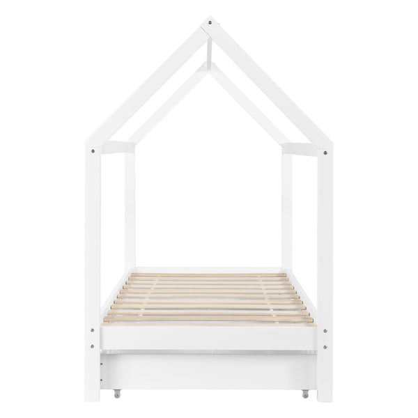 Lettino per bambini Lund 90x200 cm con cassetti Legno di pino Bianco en.casa