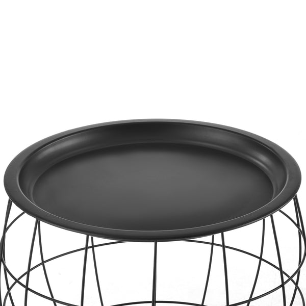 Tavolino da salotto Neman set da 3 cestini in metallo nero en.casa