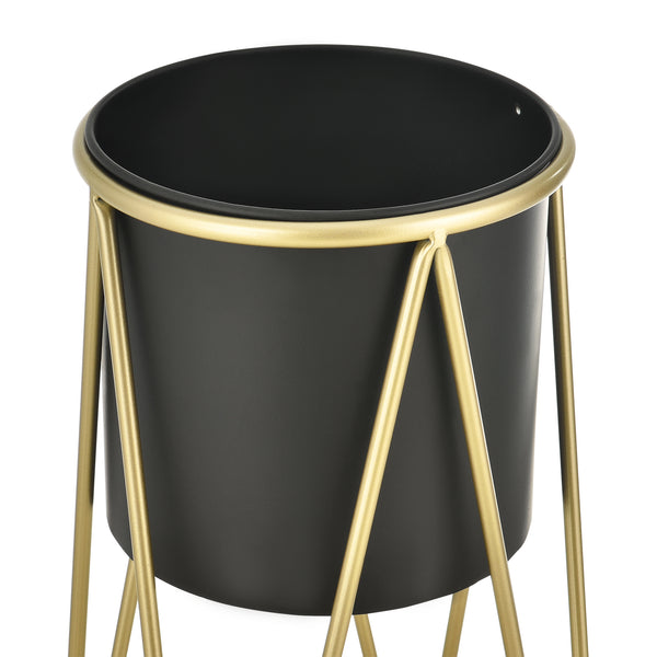 Set Lennik di 2 Supporti per Piante con Coprivaso in Metallo - Colore Rame / Nero [en.casa]