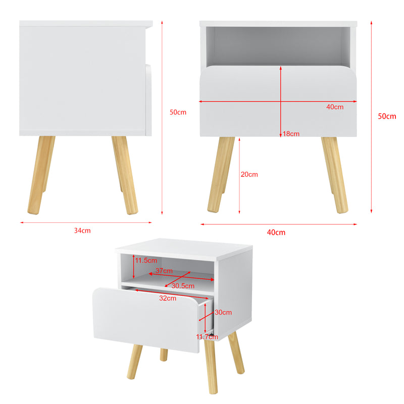 Schizzo in scala Comodino Dargaville con Cassetto e Vano Portaoggetti 50x40x34 cm - Bianco [en.casa]