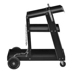 Carrello per saldatura per dispositivi di saldatura con 3 scomparti portaoggetti e contenitore per bombole di gas pro.tec